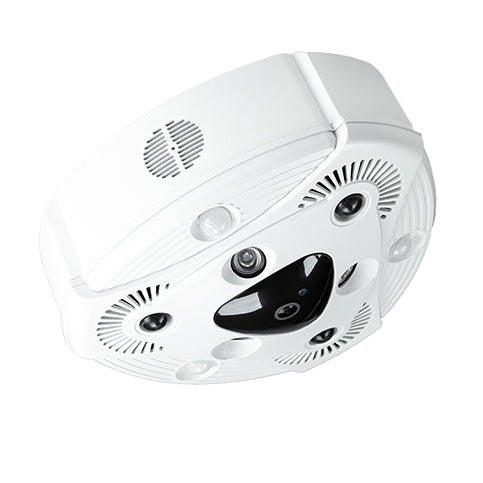 White security camera with multiple lenses on a white background fog security defence system